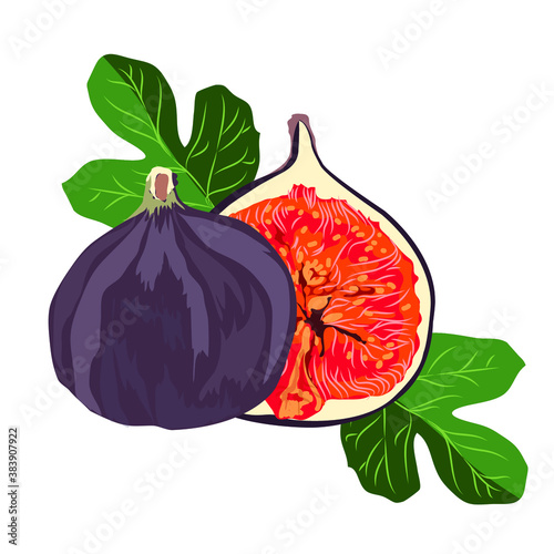 figs with leaves cut and whole on a white background

