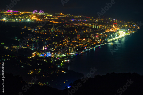 Konstfotografi Night view from mount Akhun to Sochi Adler and the Olympic Park