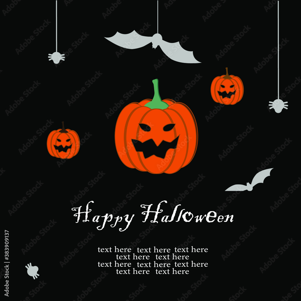 Halloween party invitations or greeting card with spider pumpkin and bat. Vector illustration. Halloween party invitations or greeting card with spider pumpkin and bat. Vector illustration.