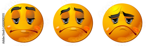 Set of sad emoticons, vector image, on a white background.
