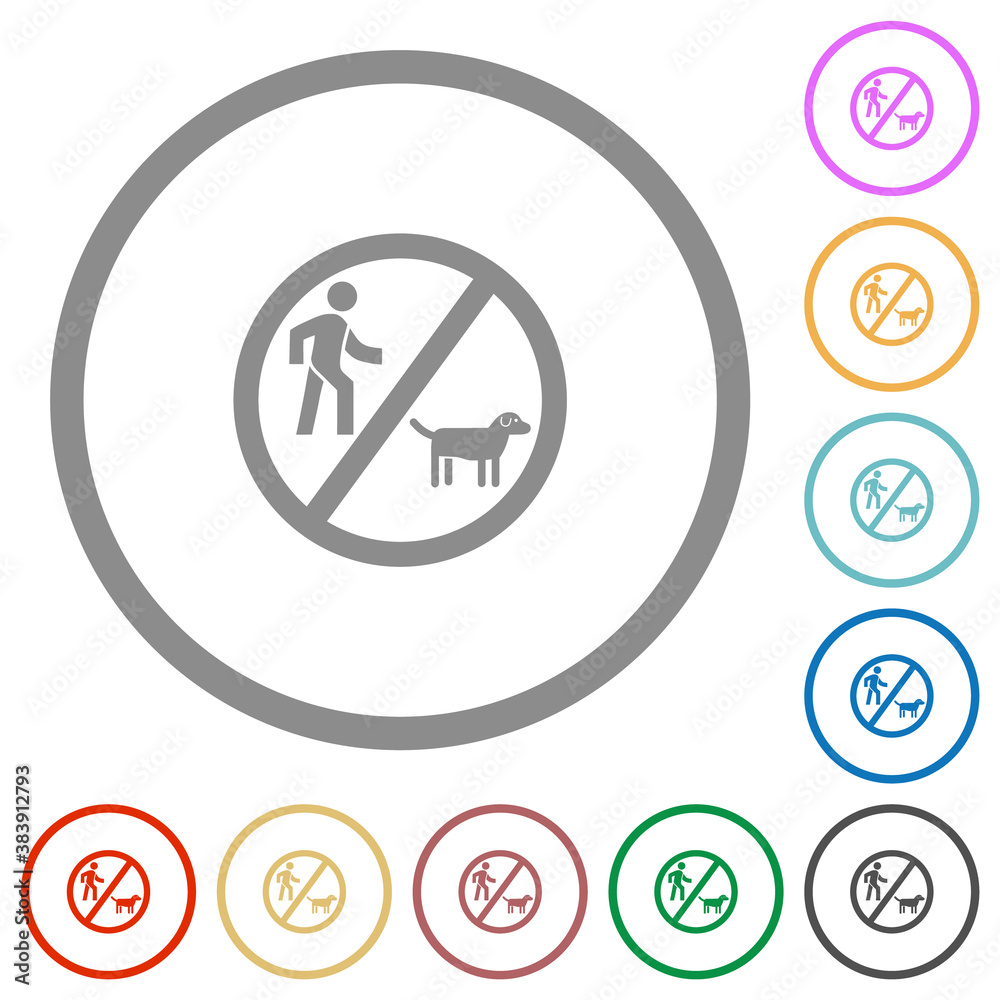 No dog walking flat icons with outlines No dog walking flat icons with outlines