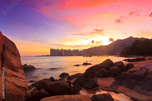 Photography Sunset with sea stones in Hong Kong
