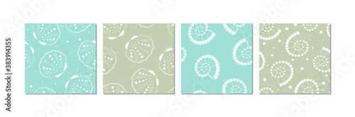 Seamless pattern set with images of cute seashells in neutral colors. marine theme in minimal scandinavian style - vector illustration, eps