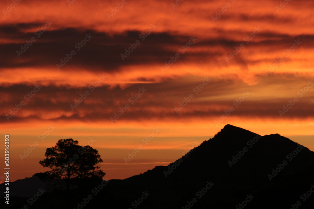 Amanecer con nubes altas iluminadas por el sol