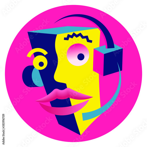 Stylized image of the head of a network operator wearing headphones. Icon for an avatar.