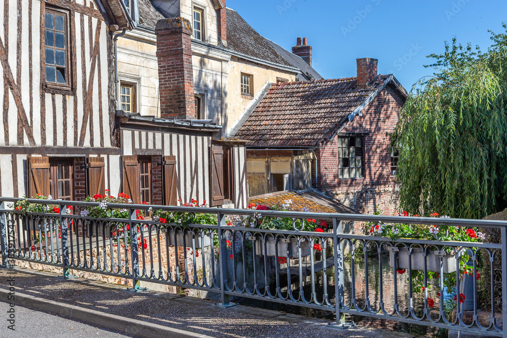 Typical and charming Norman town, Bernay, France upper Normandy