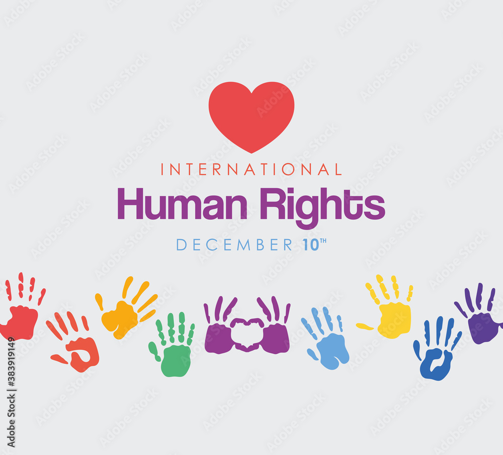 international human rights heart and colored hands prints vector design
