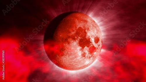 Seamless animation of red clouds and blood moon. Smoke background for Halloween or terror backdrop. photo