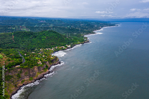 Aerial view of sea waves and fantastic Rocky coast, El Salvador