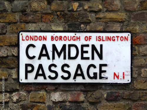 Camden Passage street sign in London Borough of Islington.