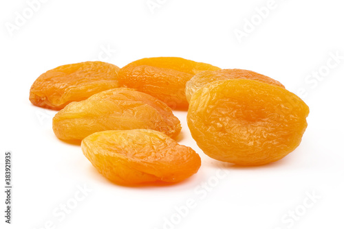 Sweet dried apricots, close-up, isolated on white background
