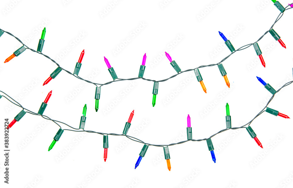 Christmas lights string isolated on white background with clipping path..
