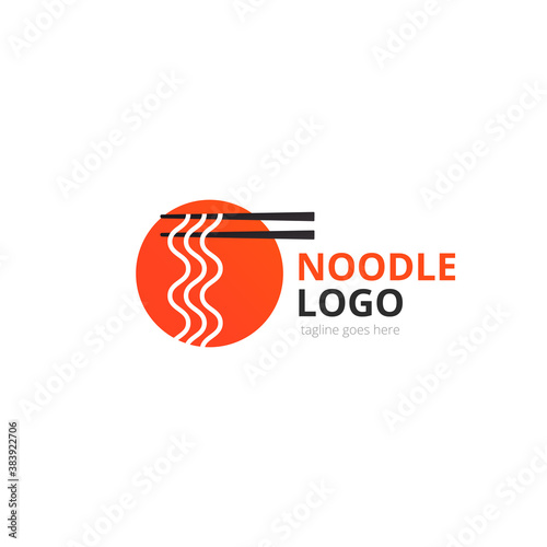 Noodle logo concept. Red circle with chopsticks. Japanese template vector.