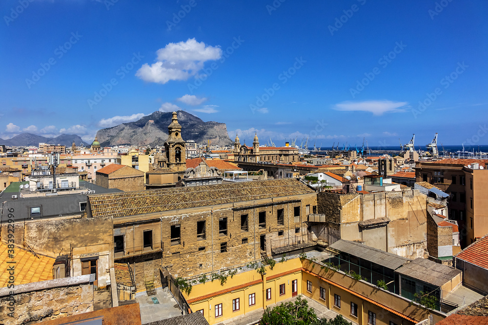 Palermo panoramic view from roof of Santa Caterina church (Chiesa di Santa Caterina). Palermo, Sicily, Italy.