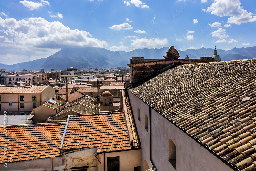 Palermo panoramic view from roof of Santa Caterina church (Chiesa di Santa Caterina). Palermo, Sicily, Italy.