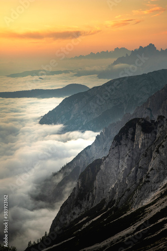 Clouds on a mountain at sunrise