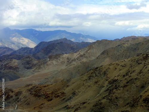 View of the Himalayan mountains going up towards the Khardungla pass, Jammu and Kashmir, Ladakh, India 