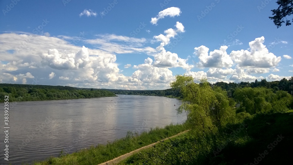 Summer nature of Russia. Oka river, city of Tarusa.