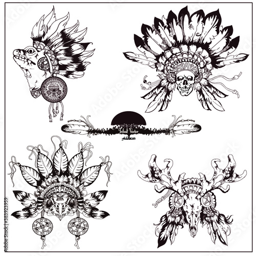 Set of Nothern America Indian totems elements