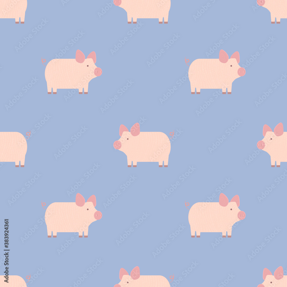 vector seamless pattern with textured pink pigs on blue background vector seamless pattern with textured pink pigs on blue background