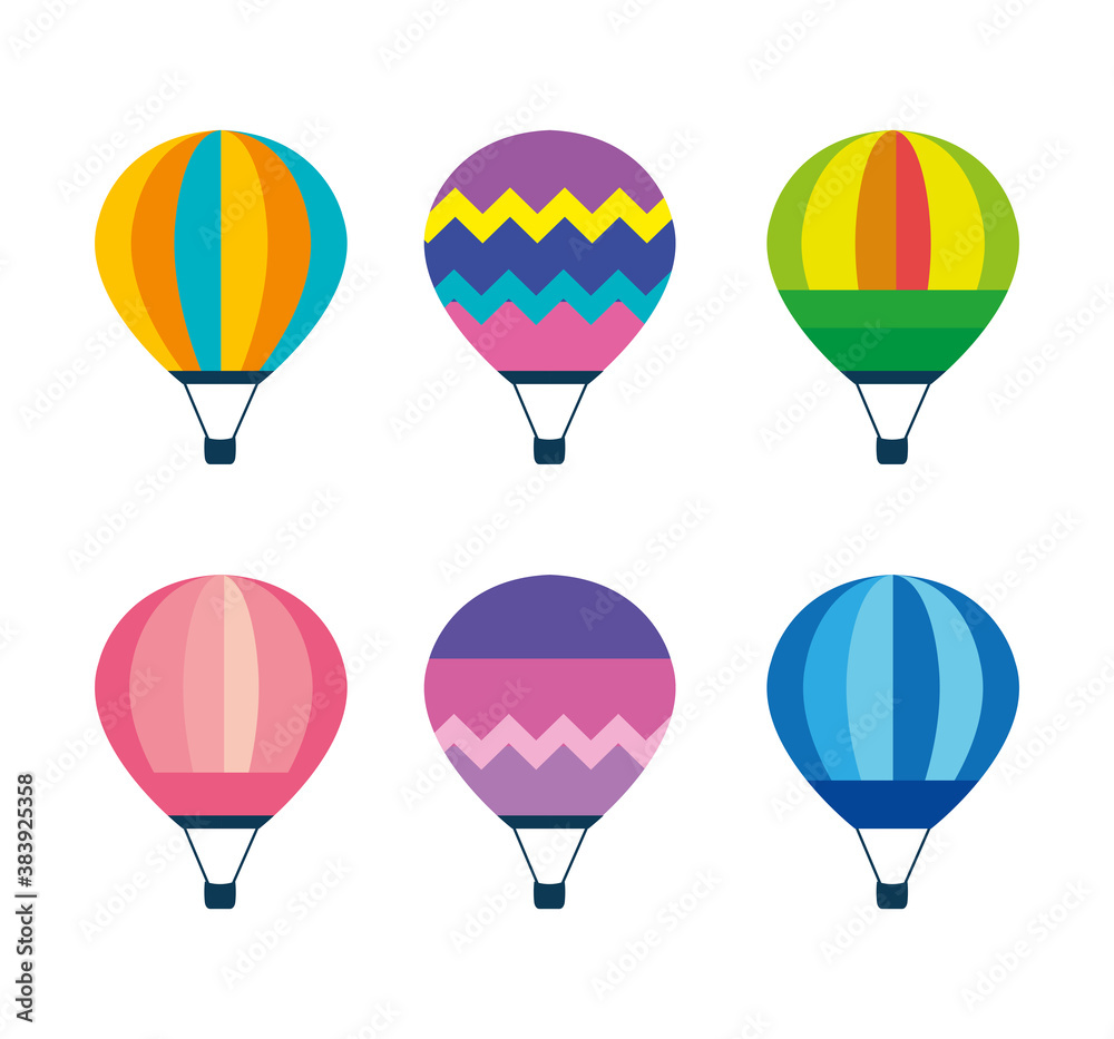 Hot air balloons set design of Transportation adventure freedom journey travel up airship and trip theme Vector illustration