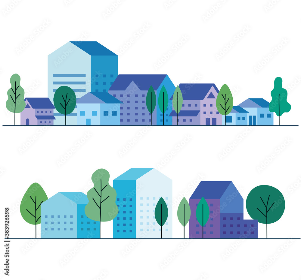 City houses with trees design, architecture and urban theme Vector illustration