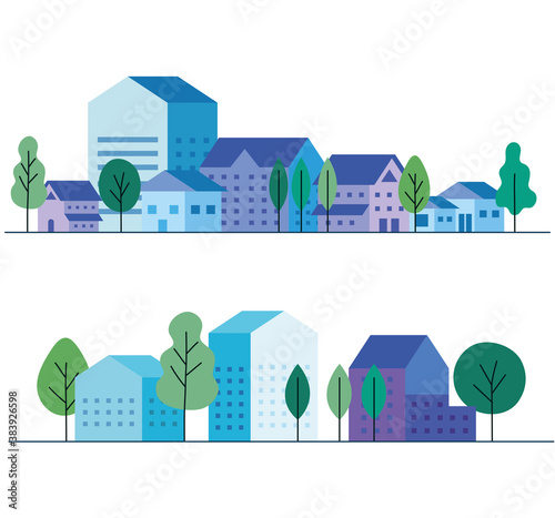 City houses with trees design, architecture and urban theme Vector illustration