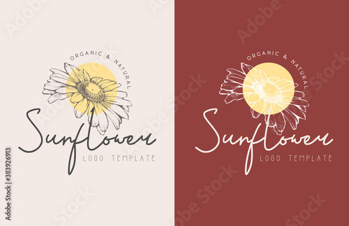 Sunflower hand drawn floral logo premium