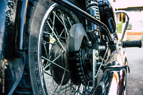 Wallpaper Mural Closeup of a motorcycle parked in the streets of the city center of the metropolitan area
 Torontodigital.ca