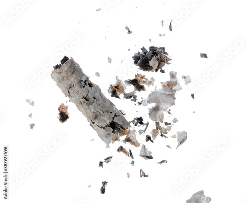 Piece of cigarette ash isolated on white