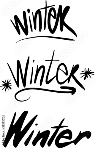 Set of winter hand drawn lettering