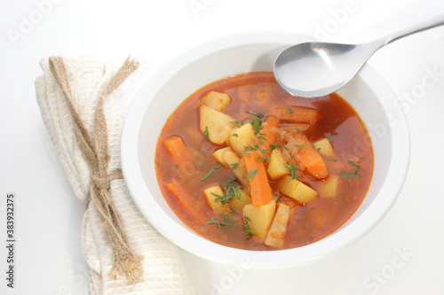 potato soup in a white bowl  photo