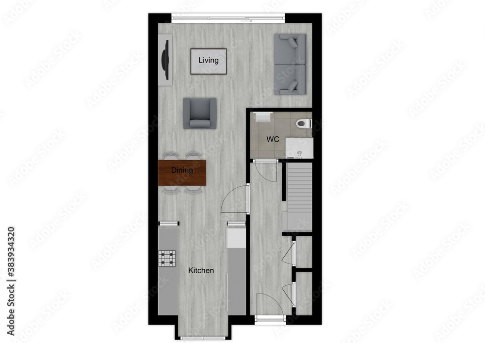 3d floor plan of a multi-level apartment. Floor Plan elevation. 3D design of home space. 3d floor plan of a multi-level apartment. Floor Plan elevation. 3D design of home space.