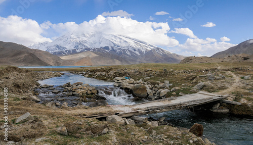 View of the karakoram mountain range from the Karakul lake, Xinjiang Province, China
