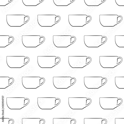 Seamless pattern of ceramic cups, simple background with crockery
