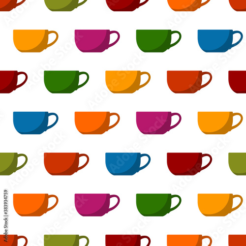 Seamless pattern of ceramic cups, simple background with crockery