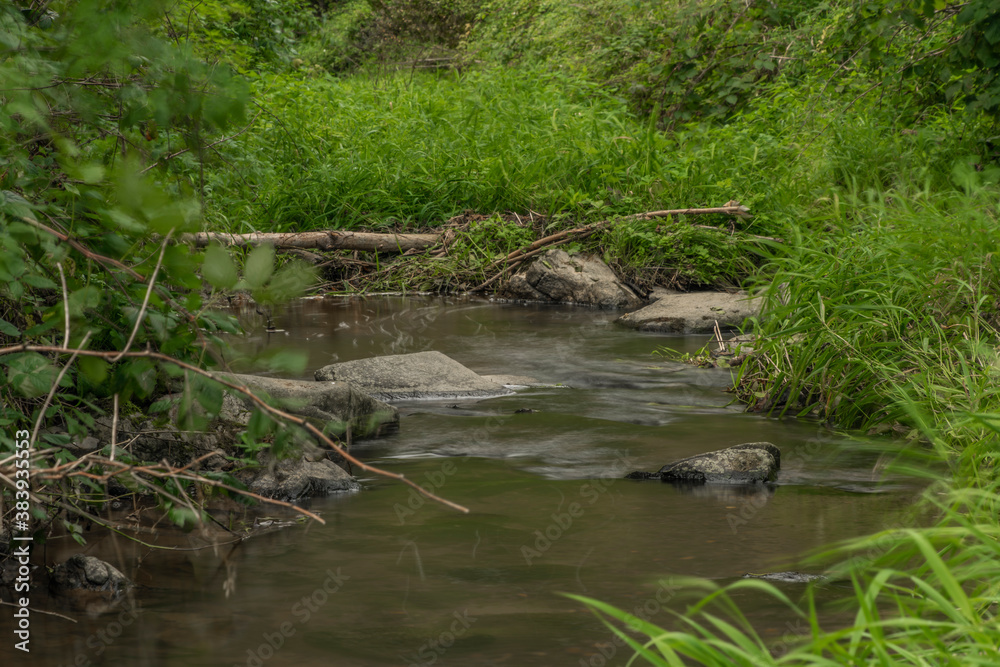 Zborovsky creek flowing to influence with Malse river in autumn day Zborovsky creek flowing to influence with Malse river in autumn day