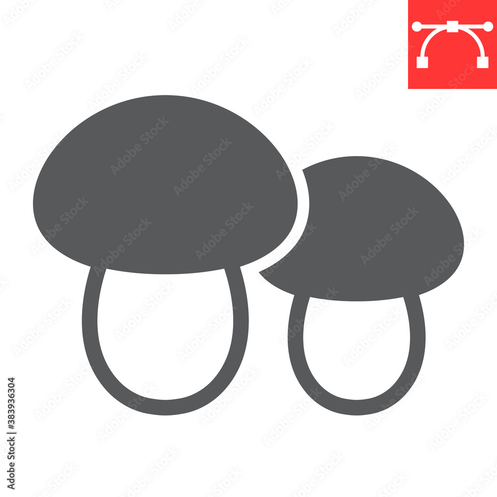 Mushrooms glyph icon, thanksgiving and fungus, mushroom sign vector graphics, editable stroke solid icon, eps 10. Mushrooms glyph icon, thanksgiving and fungus, mushroom sign vector graphics, editable stroke solid icon, eps 10.