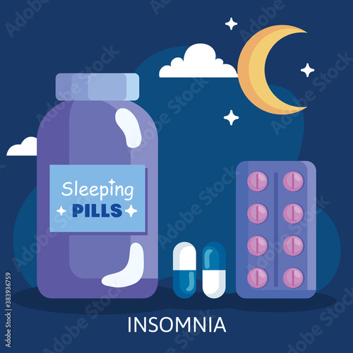 insomnia pills jar and moon design, sleep and night theme Vector illustration