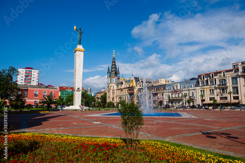 BATUMI, ADJARA, GEORGIA - JUNE 28:Medea statue holding the Golden Fleece on June 28, 2017 in Batumi. The statue is sculpted by Georgian architect Davit Khmaladze. photo