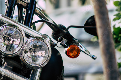 Wallpaper Mural Closeup of a motorcycle parked in the streets of the city center of the metropolitan area
 Torontodigital.ca