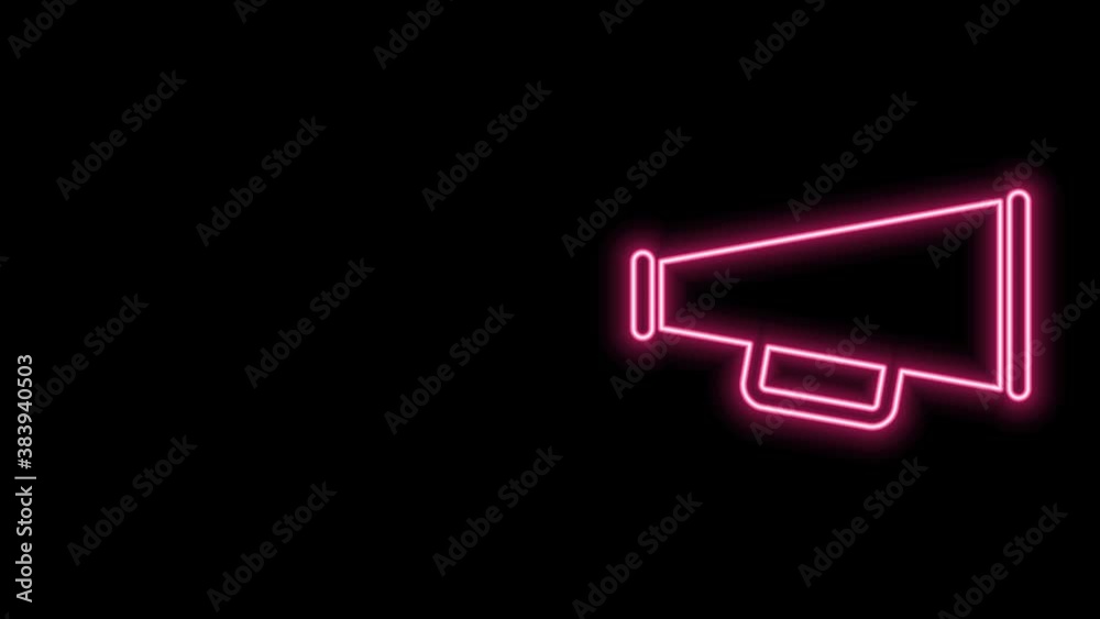 Glowing neon line Megaphone icon isolated on black background. 4K Video motion graphic animation