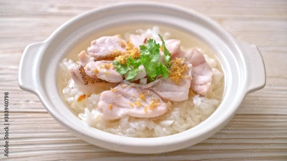 porridge or boiled rice soup with fish bowl porridge or boiled rice soup with fish bowl