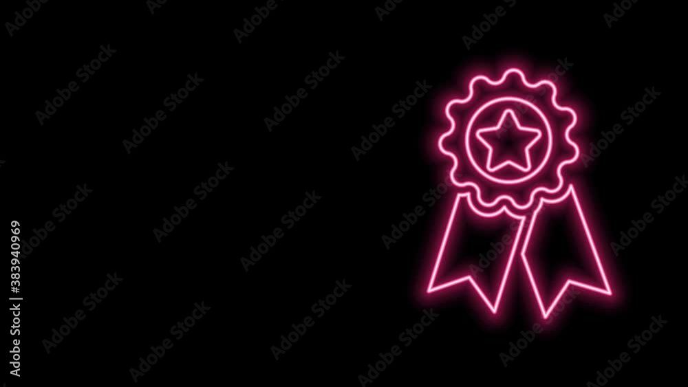 Glowing neon line Medal with star icon isolated on black background. Winner achievement sign. Award medal. 4K Video motion graphic animation Glowing neon line Medal with star icon isolated on black background. Winner achievement sign. Award medal. 4K Video motion graphic animation