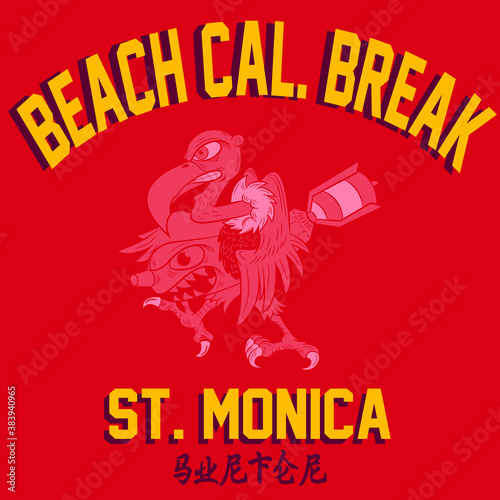 Surf more - vintage colorful vulture tropical label print with text