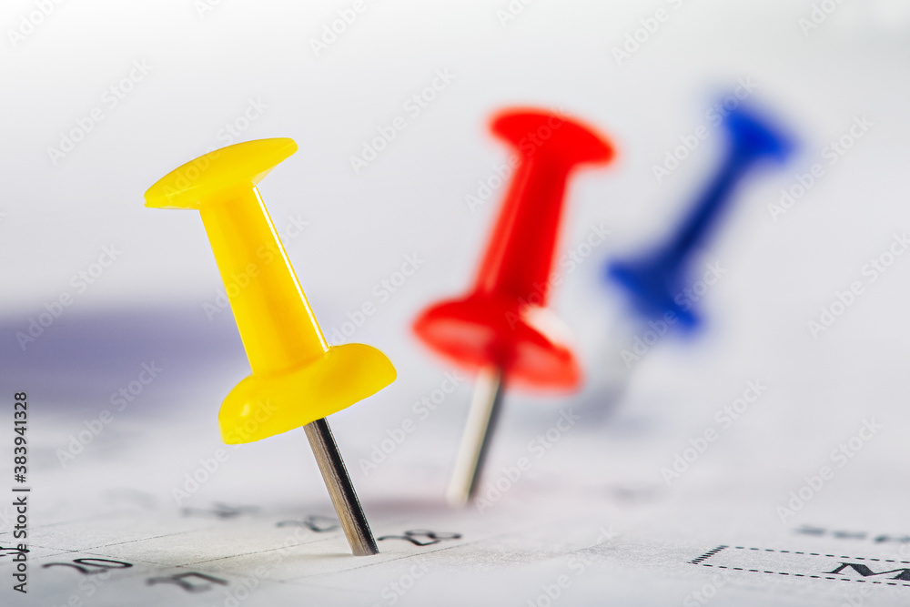Important date and calendar appointment.Pins on calendar. Important date and calendar appointment.Pins on calendar.