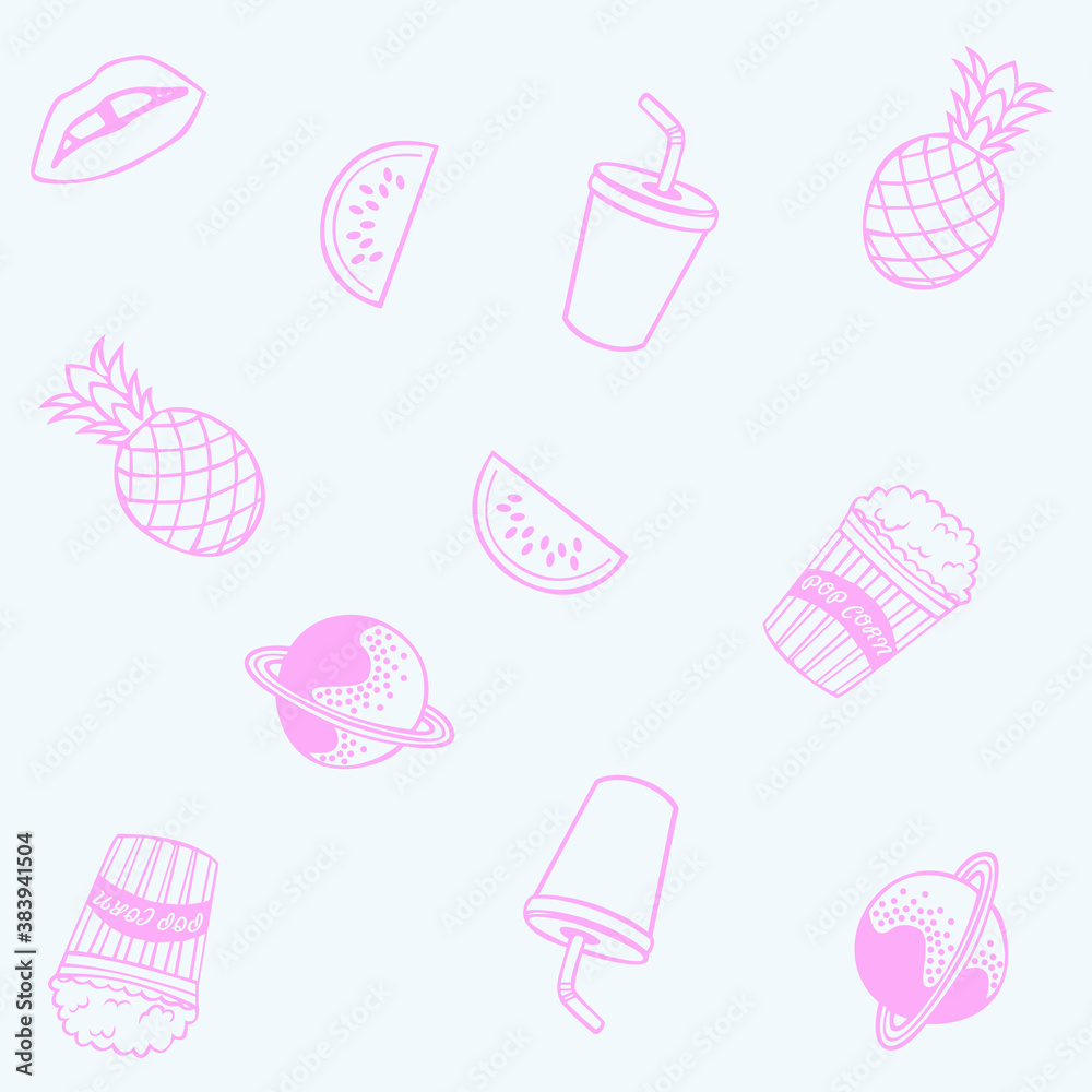 Illustration pattern elements of food with background in color pink
