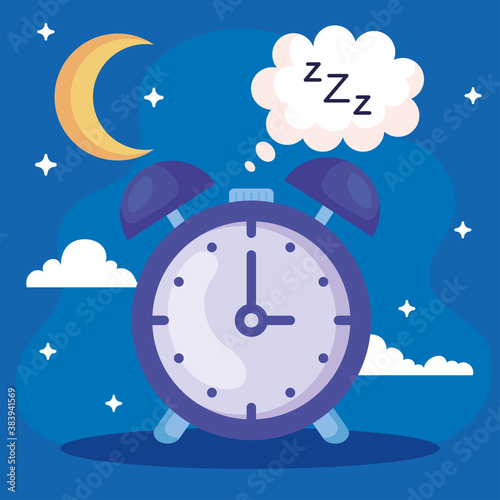 insomnia clock with bubble and moon design, sleep and night theme Vector illustration