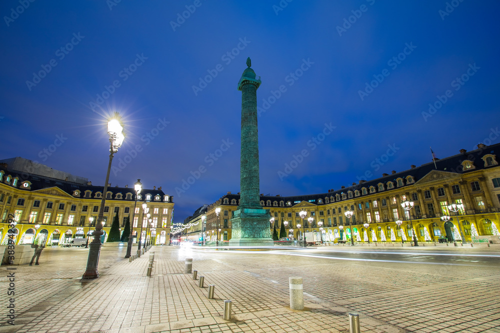 vendome square in paris at night