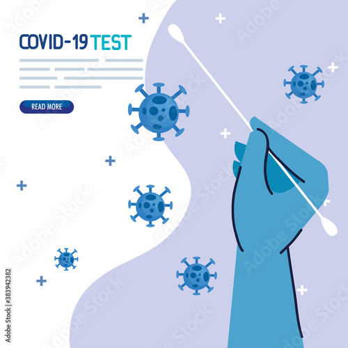 covid 19 virus test hand with glove holding swab design of ncov cov and coronavirus theme Vector illustration